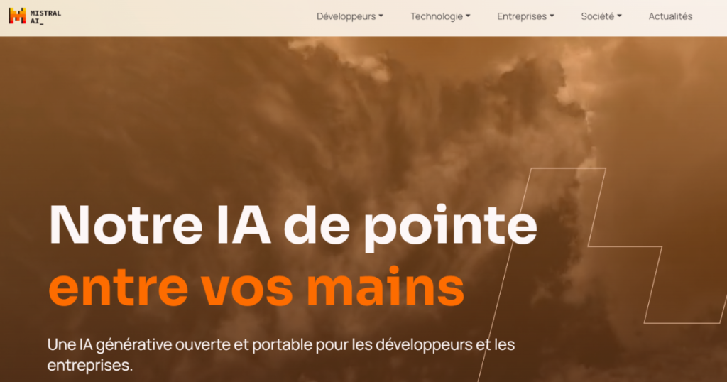 page d'accueil du site web de l'IA française Mistral IA