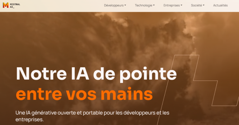 page d'accueil du site web de l'IA française Mistral IA